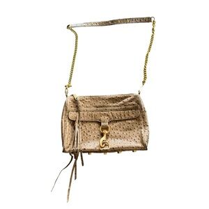Rebecca Minkoff Mini MAC Crossbody Bag Beige Leather Tassel Chain Purse  11 x 8"
